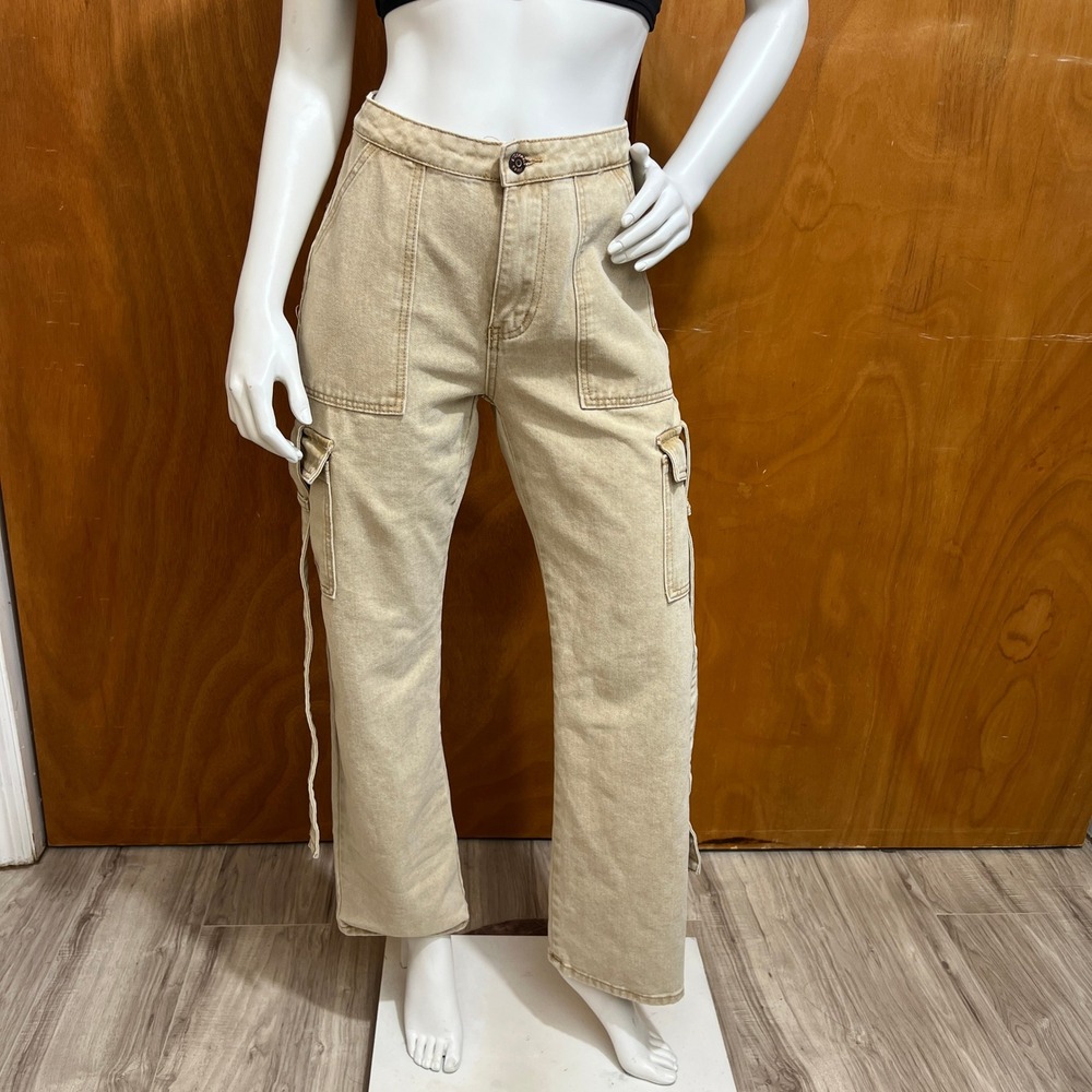 Sincerely Jules Women's Beige Utility Cargo Denim Pants Size 9 / 28